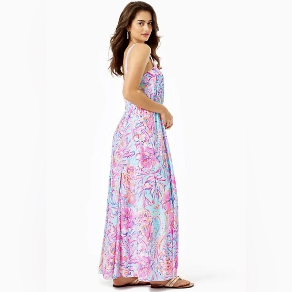 NWT LILLY PULITZER Multi Isla De CoCo Lizette Floral Square Neck Maxi Dress S